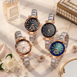 Two-Tone Italian Charm Watch, Rose Gold Celestial Timepiece, Adjustable Modular Bracelet