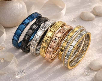 Custom Engraved Italian Charms, Personalized 9mm Modular Links, Minimalist Cute Design Gold/Silver/Black, Gift for Her