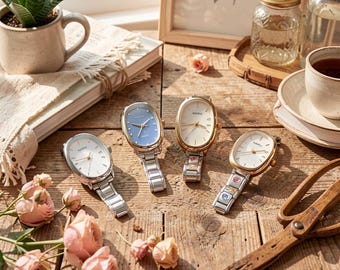 Dainty Oval Watch | Vintage Inspired Dial, Silver Gold Tones for Women