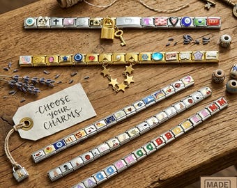 Personalized Italian Charm Bracelets,DIY Stainless Steel Link Charms Bangle