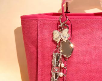 Personalized Lipstick Holder Keychain, Butterfly Charm, Custom Mirror