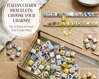 Custom Italian Charm Bracelet, Y2K Stainless Steel Modular Links, Personalized Story Bracelet
