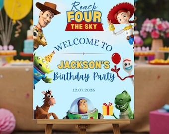 Toy Story-verjaardagswelkomstposter: 'Reach Four The Sky'-thema (digitale download)
