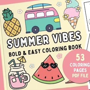 Summer Vibes Malbuch Erwachsene Malseiten für Kinder Digitales Malbuch Bold and Easy Malbuch Digitaler Download Malbuch PDF Download