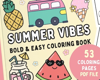 Summer Vibes Adult Coloring Pages for Kids Digital Coloring Book Bold and Easy Coloring Book Digital Download Coloring Book PDF Download