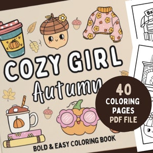 Cozy Autumn Adult Coloring Pages for Kids Digital Coloring Book Bold and Easy Coloring Book Instant Download Coloring Book PDF
