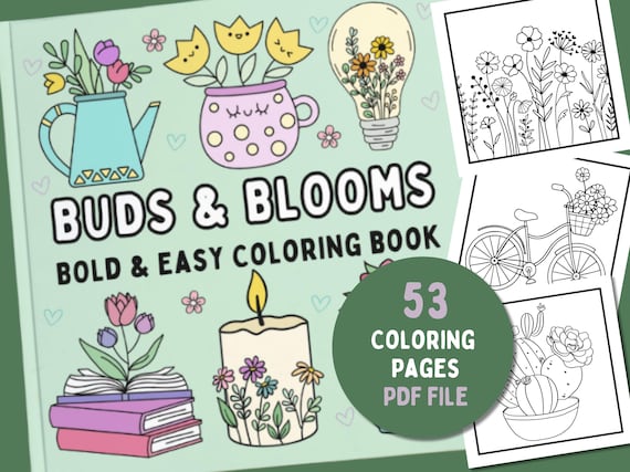 Flower Coloring Pages Adult Coloring Pages for Kids Digital Coloring Book Bold and Easy Coloring Book Digital Download Coloring Book PDF