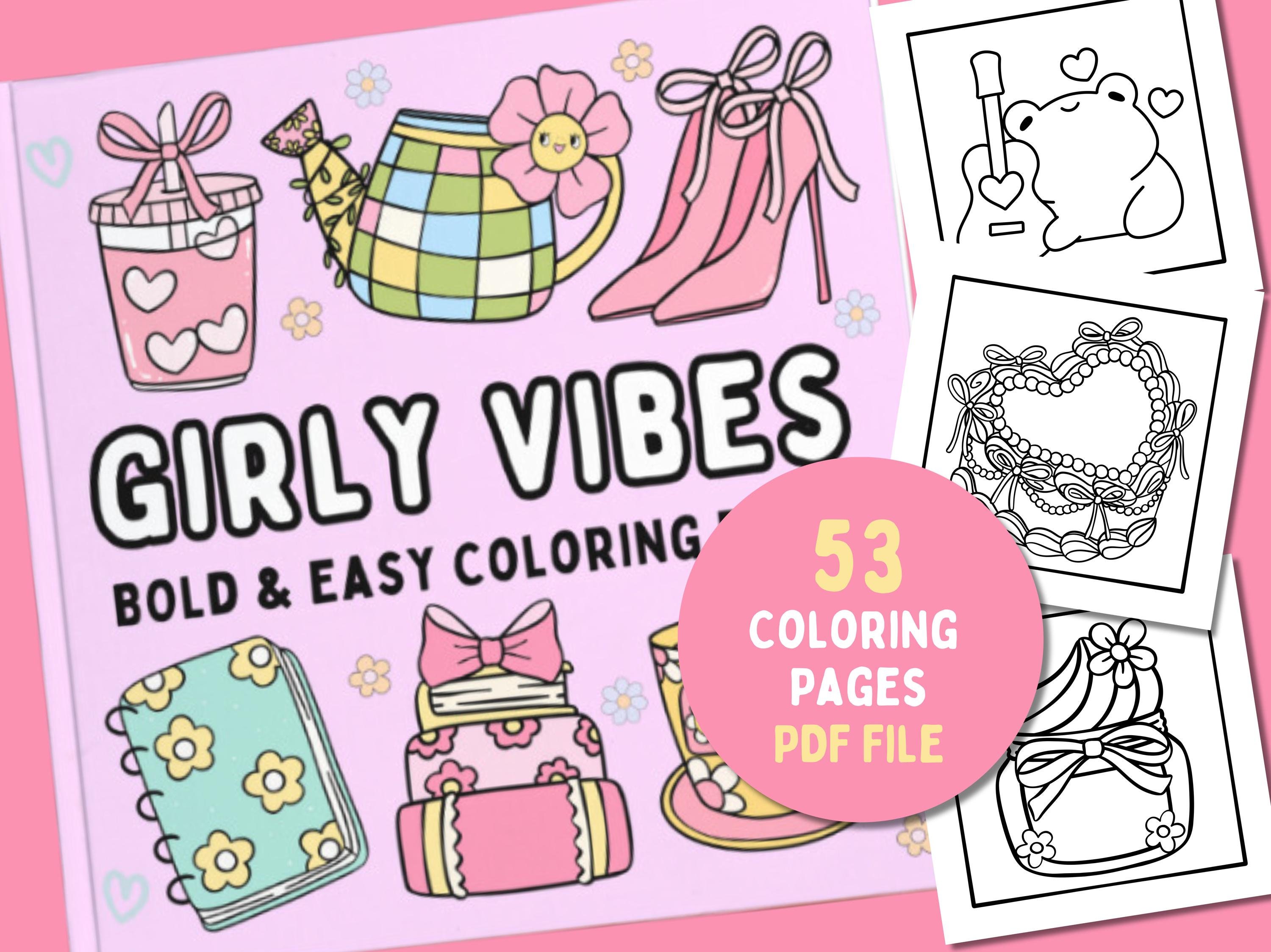 Girly Coloring Pages – Bold & Easy Printable Coloring Book for Kids and Adults, Cozy Fashion & Relaxing Designs (53 Pages) - Image 1