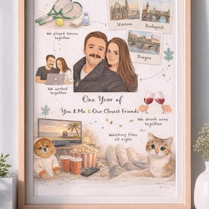 Ilustración personalizada de historia de amor a partir de una foto, arte personalizado para crear una línea de tiempo de recuerdos, regalo único para parejas, póster de descarga digital.