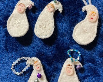 Set of 6 pixie baby ornaments for Christmas, elves, babies, adorable, holiday, wreath, garland, tree or gift topper