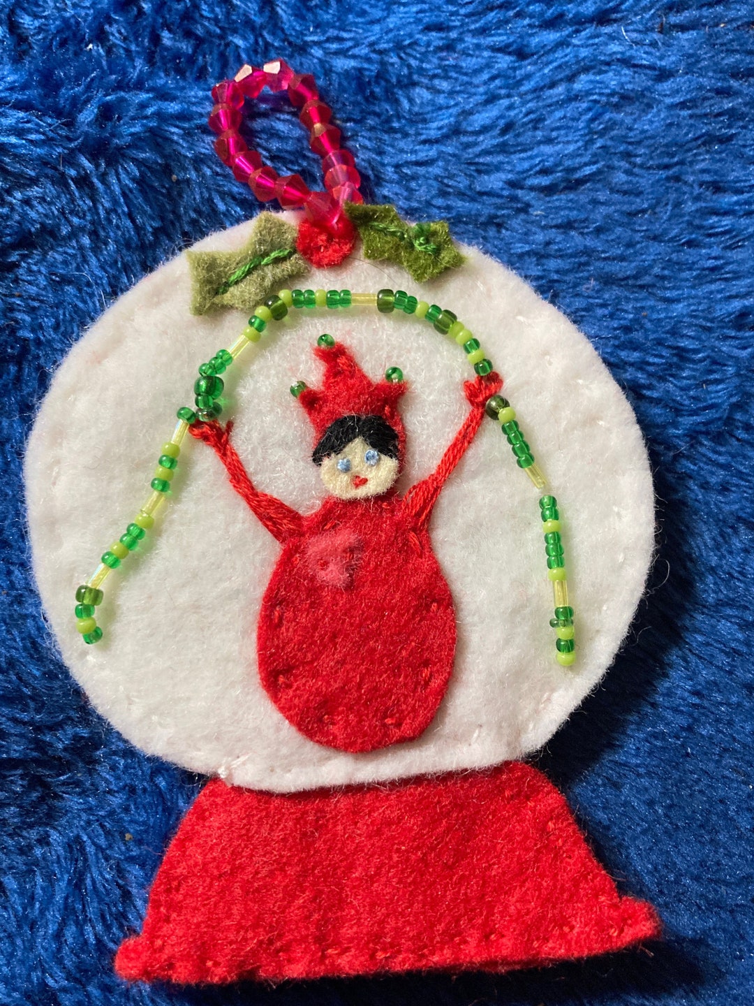 Small Christmas Felt Elf Snow Globe With Green Garland and a Etsy