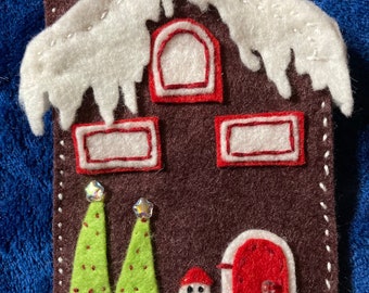 Felt Gingerbread House Ornament, snowman, evergreen tree, Christmas , candy cane, gift, child, grandchild, teacher