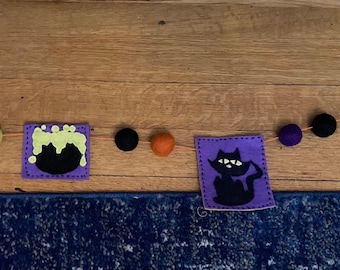 Halloween Adorable alien, black cat garland, haunted tree, Spooky, creepy, mantle, door, stair rail,child friendly