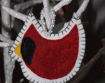 2 piece set of Dark Red Felt Cardinals, brilliant ornaments Christmas bird, Cardinal State bird: Va NC IL Indiana, Ohio, W.Va, Kentucky