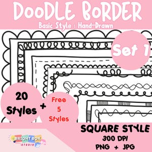 Doodle Square Borders Clipart – 20 Basic Styles + 5 Free Bonus | PNG & JPG 300 DPI | Hand-Drawn