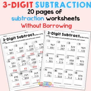 3-digit Subtraction Without Borrowing | Printable Worksheets With ...