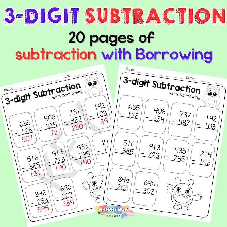 3-digit Subtraction Worksheets With Borrowing | Fun and Easy Math ...