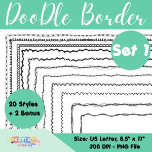 Doodle Borders Clipart – 20 Styles + 2 Free Bonus – Hand-Drawn Frame Borders PNG