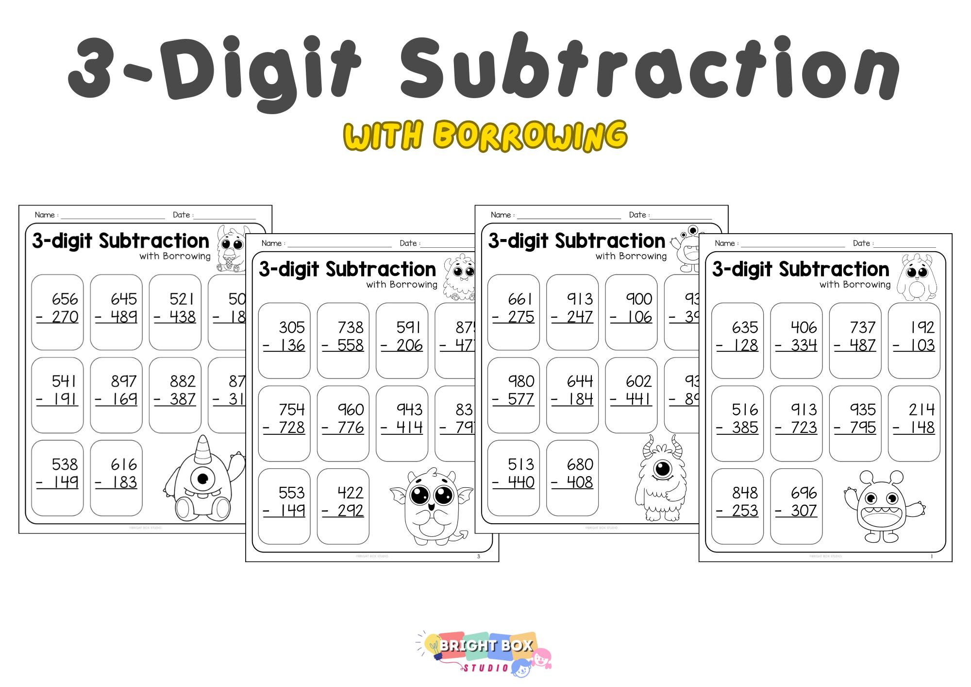 3-digit Subtraction Worksheets With Borrowing | Fun and Easy Math ...