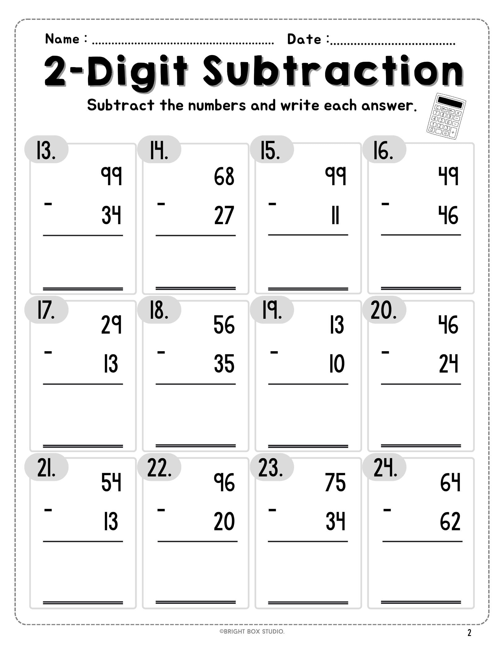 2-digit Subtraction Worksheets Without Borrowing | 20 Printable Pages ...