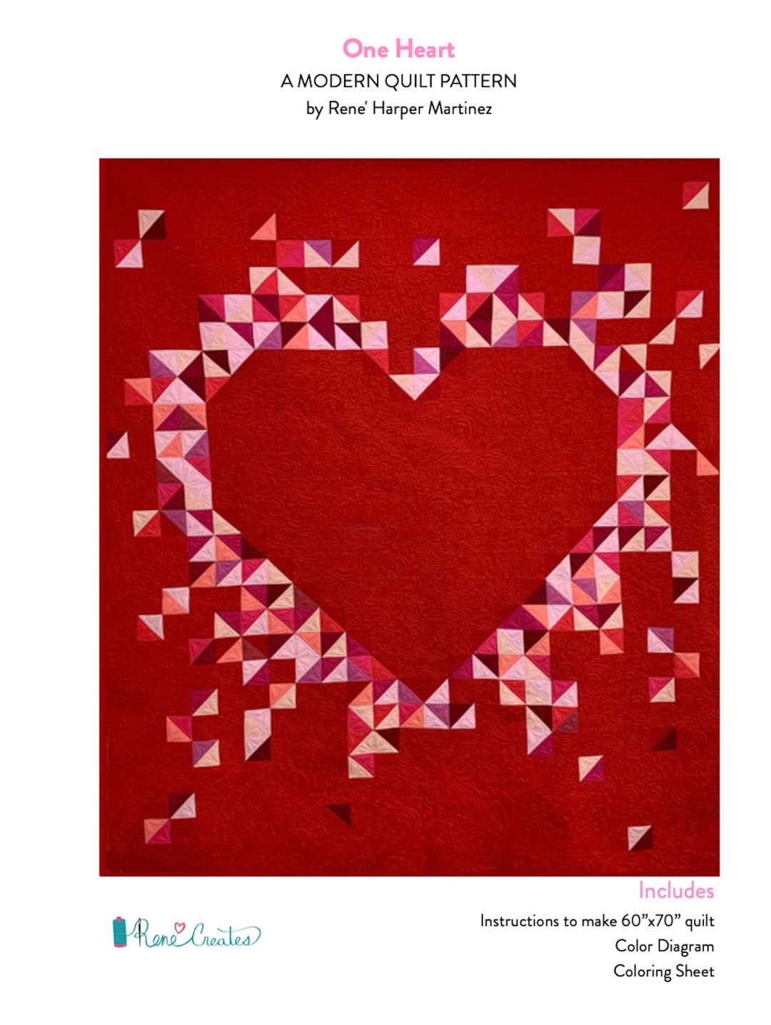 Patrón de colcha One Heart Patrón de colcha moderna - Etsy México, image size:1080x1435