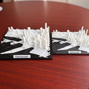 Plan de la ville imprimé en 3D personnalisé, modèle d'horizon personnalisé avec des options de couleur et points saillants des bâtiments en deux tailles