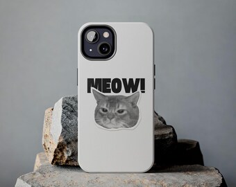 Funny Cat iPhone Case, MEOW Meme Aesthetic Phone Cover, Retro Pixel Art Kitty, Cute Cat Lover Gift, iPhone / Samsung Case