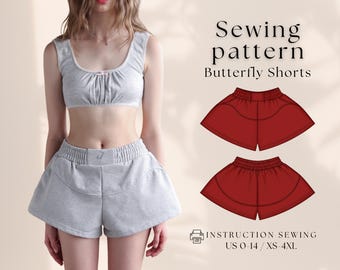 Butterfly Terry Shorts Sewing Pattern: Women's Loungewear (PDF Download, 8 Sizes)