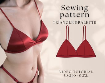 Triangle Bralette Sewing Pattern Sizes S-2XL| Digital PDF Pattern | Easy DIY Lingerie Sewing | Beginner Friendly Bra Pattern