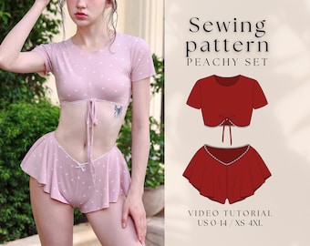 Peachy Loungewear Sewing Pattern: Crop Top & Ruffle Shorts (PDF Pattern XS-4XL)