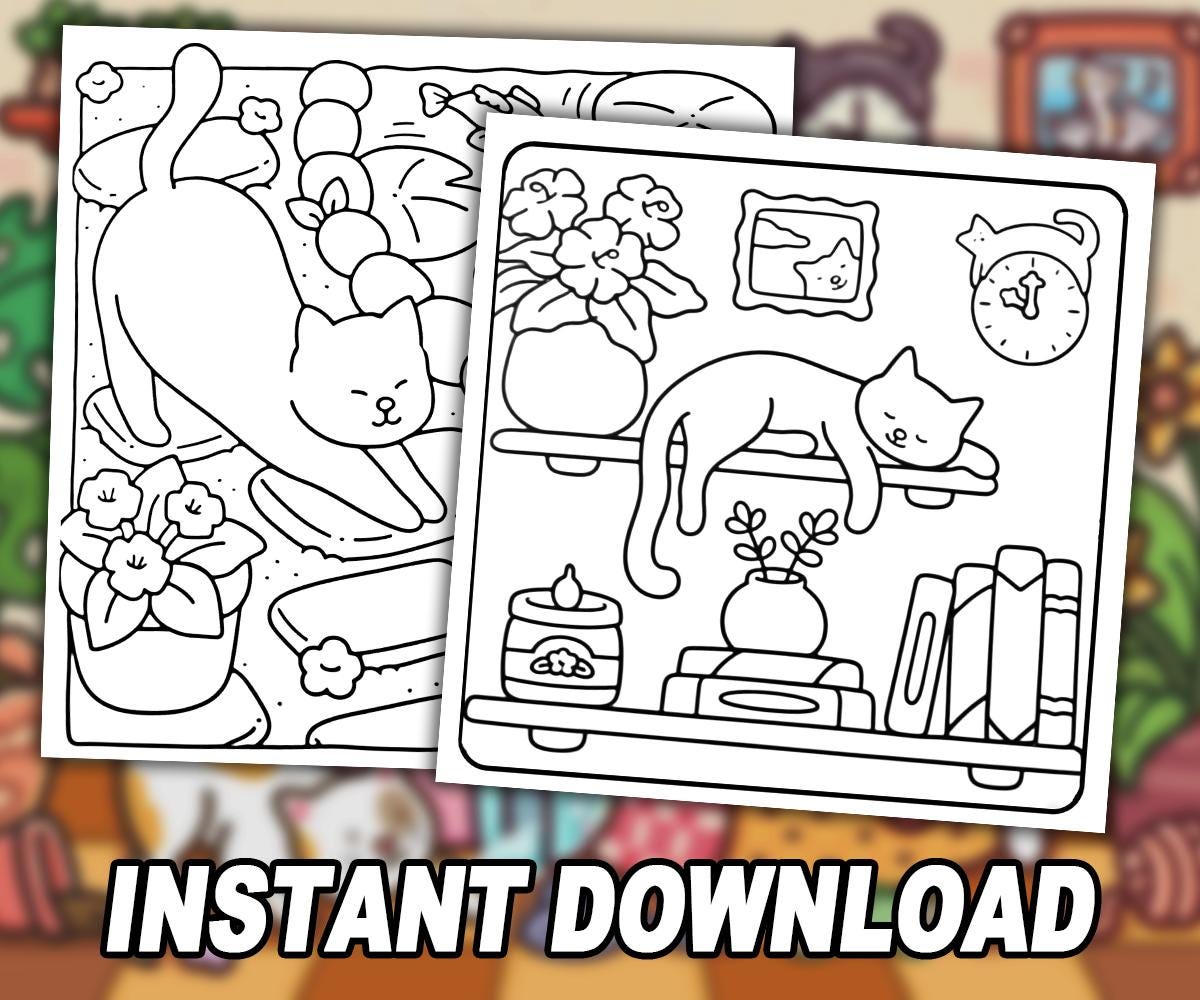 Meow Life Coloring Book - Cat Moments Printable Pages for Adults ...