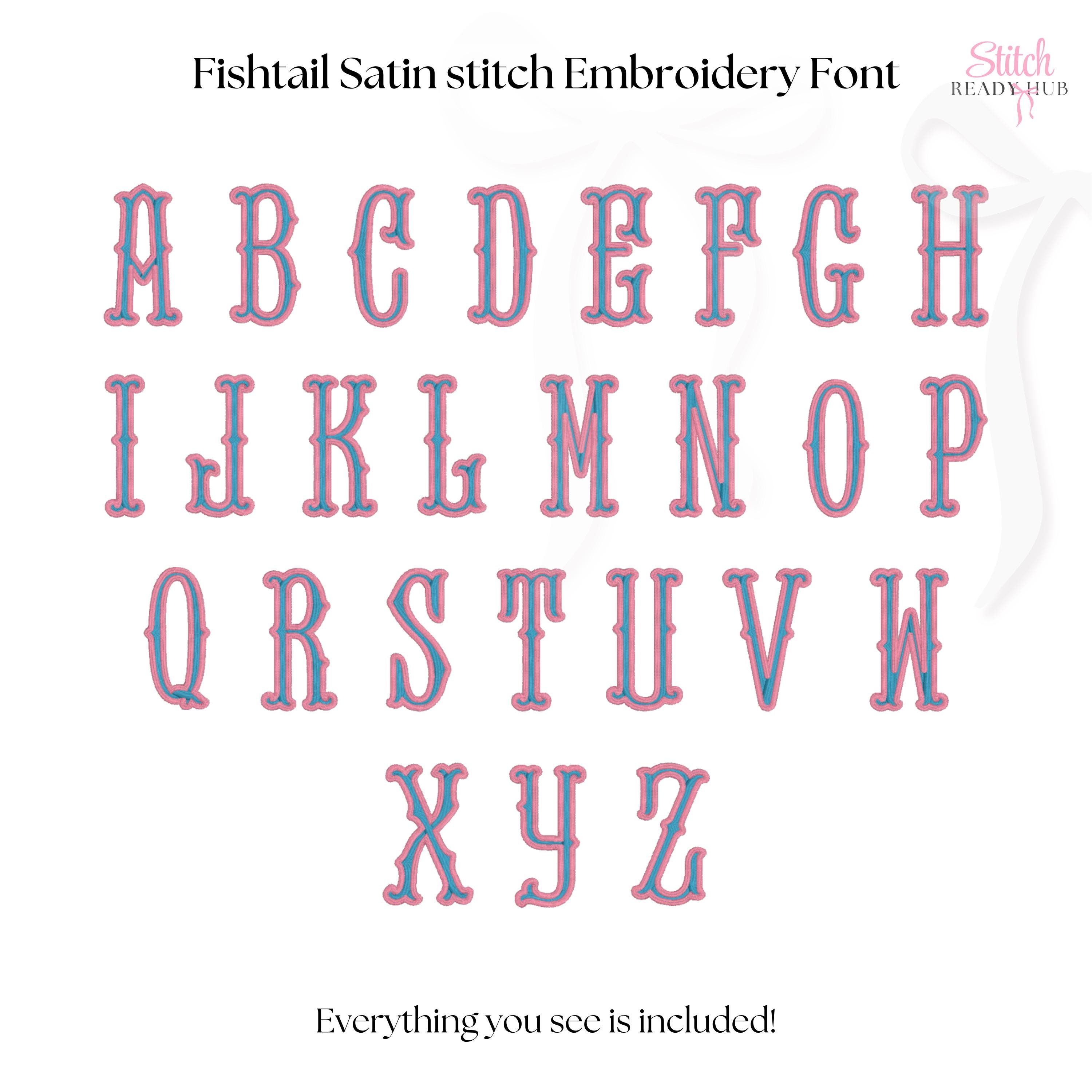 Fishtail Monogram 2 Color Satin Stitch Embroidery Font, 4 Sizes 8 ...