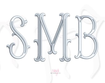 Fishtail Monogram Victorian Embroidery Font, Satin Stitch Alphabet, BX DST PES+  Machine Design for Wedding Bridal Gift