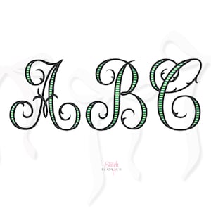 Striped Interlocking Vine Monogram Machine Embroidery Design, 7 Sizes 8 Formats + BX, Satin Stitch Cursive Design File Native BX Font