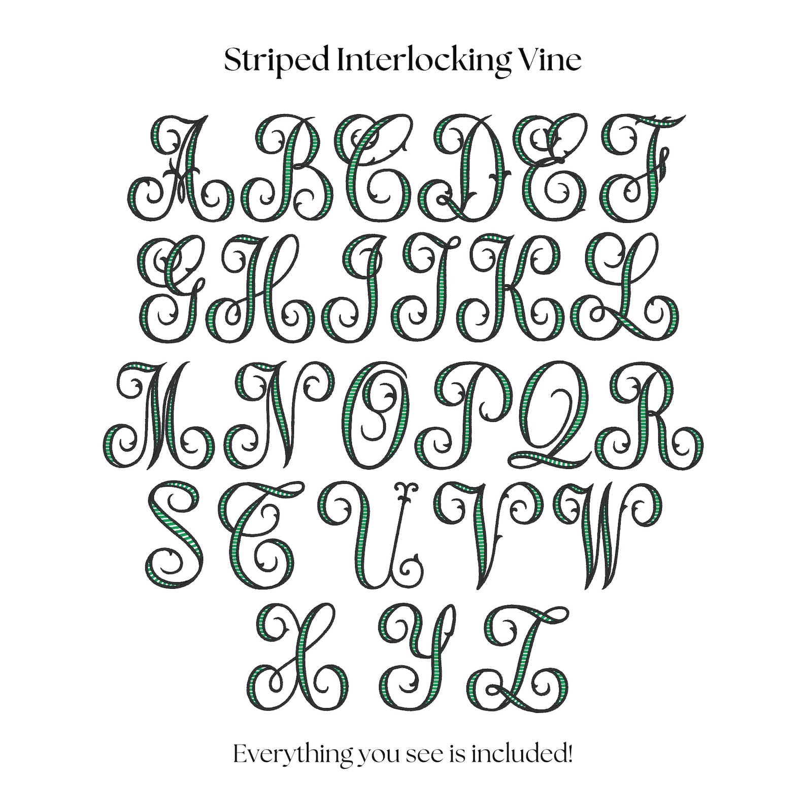 Striped Interlocking Vine Monogram Machine Embroidery Design, 7 Sizes 8 ...