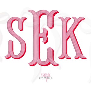 Fshtail Shadow Monogram Embroidery Font, Satin Stitch Font Machine Embroidery, 5 Sizes 8 Formats + BX, Monogram Design File Native BX Font