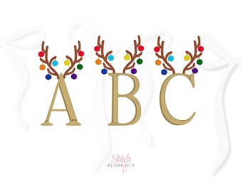 Christmas Reindeer Antler Serif Font, 8 Sizes 8 Formats + BX, A-Z Numbers Machine Embroidery Designs File, Instant Download BX Fonts