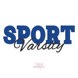 May include: Blue embroidered text that reads "SPORT Varsity" in a bold, blocky font.