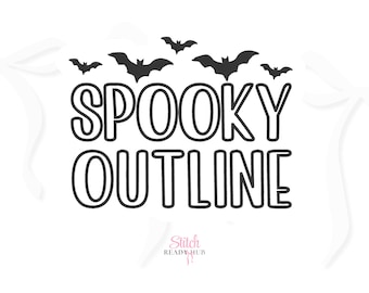Spooky Outline Embroidery Font, 5 Sizes 8 Formats + BX, Bat Embroidery Design, Spooky Scary Embroidery Design File, Instant Download BX Font