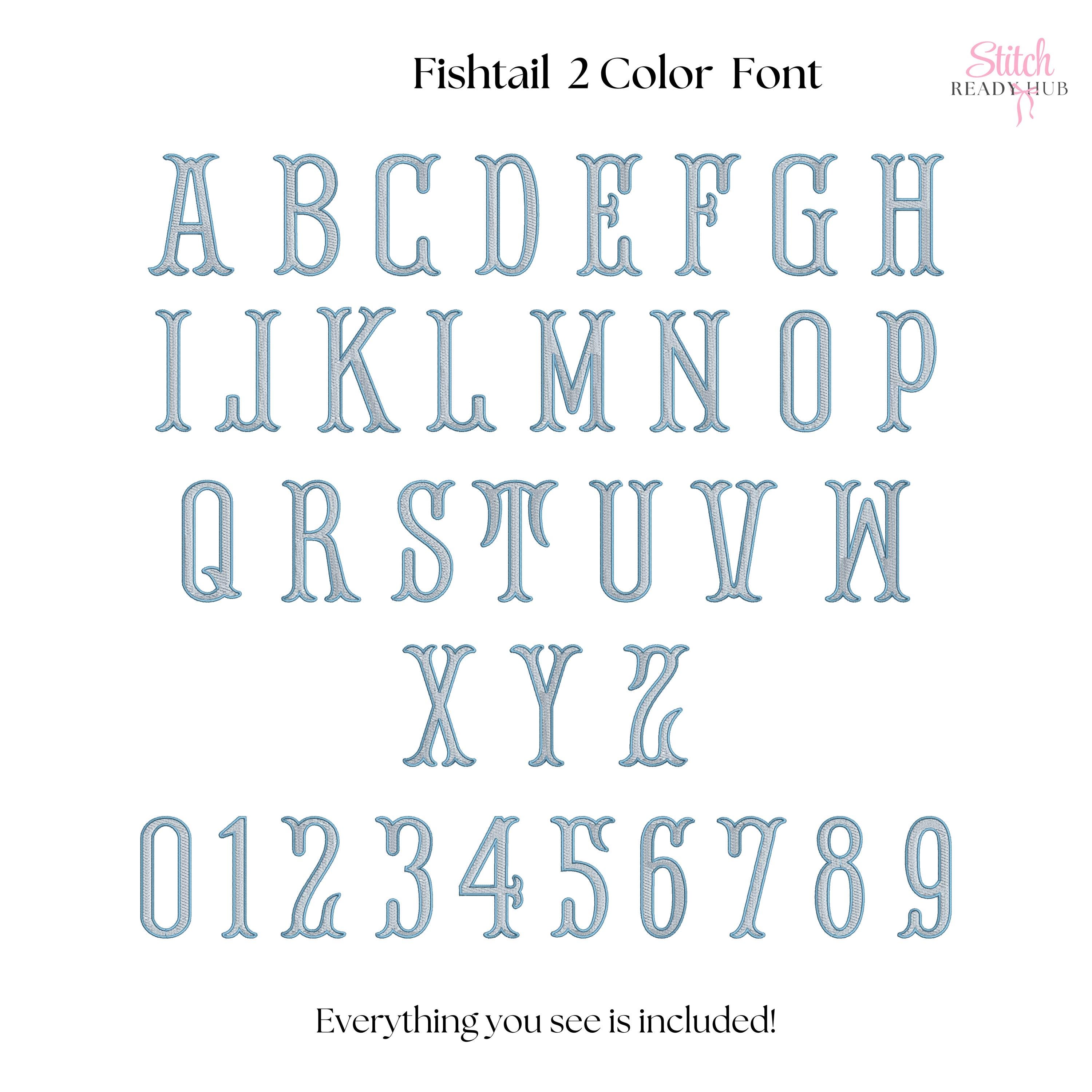 Fishtail Monogram 2 Color Jumbo Embroidery Font, 8 Sizes 8 Formats + BX ...