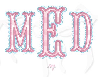 Lace Fishtail Monogram Applique Embroidery Font, 8 Sizes 8 Formats + BX, Machine Embroidery Design File, Instant Download BX Fonts Alphabet