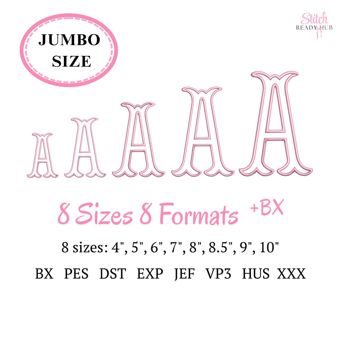 Jumbo Lettering Fishtail Monogram Applique Jumbo Embroidery Font, 8 Sizes 8 Formats ...