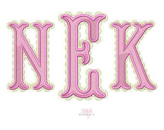 Lace Fishtail Monogram 2 Color Embroidery Font, 8 Sizes 8 Formats + BX, Machine Embroidery Design File, Instant Download BX Fonts Alphabet