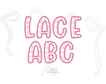 Lace Edge Applique Embroidery Font, 8 Sizes 8 Formats + BX, Monogram Machine Embroidery Design File Fonts BX Fonts Alphabet