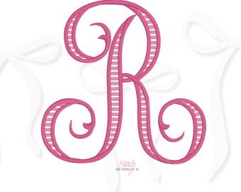 Striped Interlocking Vine Monogram Machine Embroidery Design, 7 Sizes 8 Formats + BX, Satin Stitch Cursive Design File Native BX Font