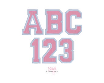 Varsity 2 Color Embroidery Font, 6 Sizes 8 Formats + BX, Instant Download BX Fonts Monogram Alphabet, College University Outline Varsity