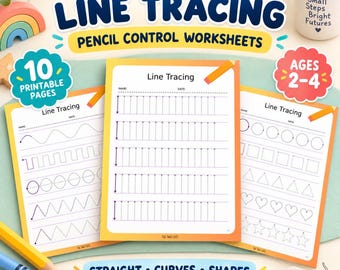 Toddler Line Tracing Worksheets, Pencil Control & Pre-Writing (10 Pages PDF)
