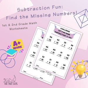 11 Printable Subtraction (1-50) Worksheets for Kids Ages 5-7 | 1st & 2nd Grade | Summer Math Worksheets | Extra Exercises
