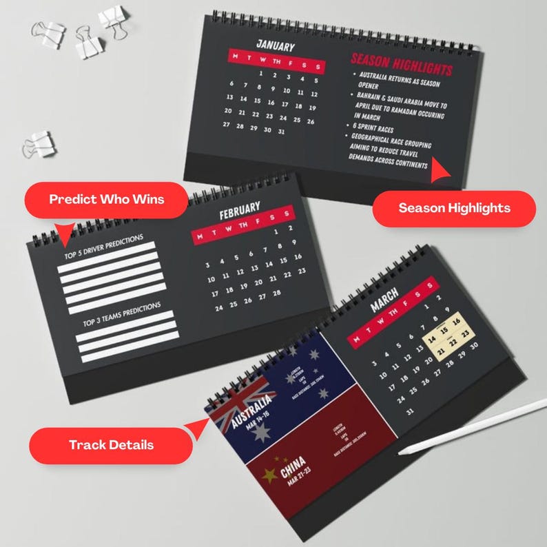 2025 F1 Race Schedule Desk Calendar, Formula 1 Calendar, F1 Art