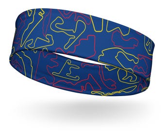 Track Wraps Red Yellow Navy Headband | Twist Motorsport Headband, Gift for Racing Fans, Workout Hairband